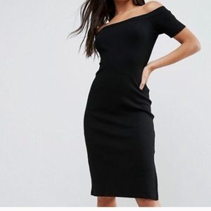 ASOS Black Off-Shoulder Front Knot Bodycon Dress Size 4